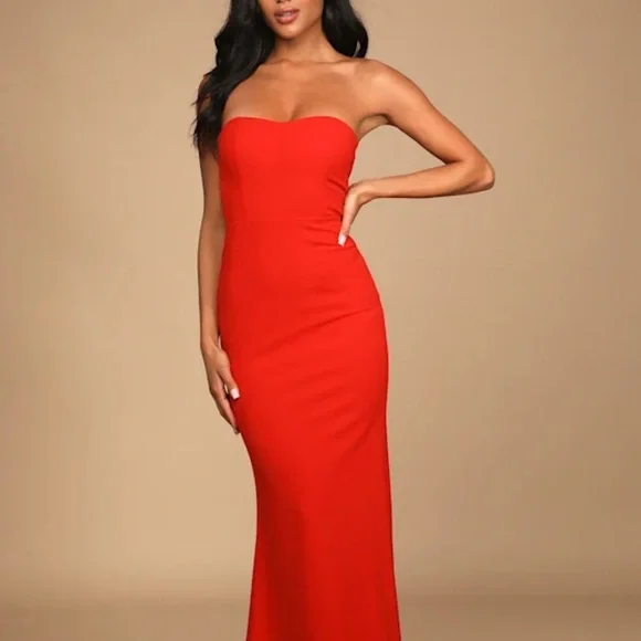 Lulus Red Strapless Gown Dress S NWT Side Cutout Formal Maxi Evening Prom - Picture 3 of 7